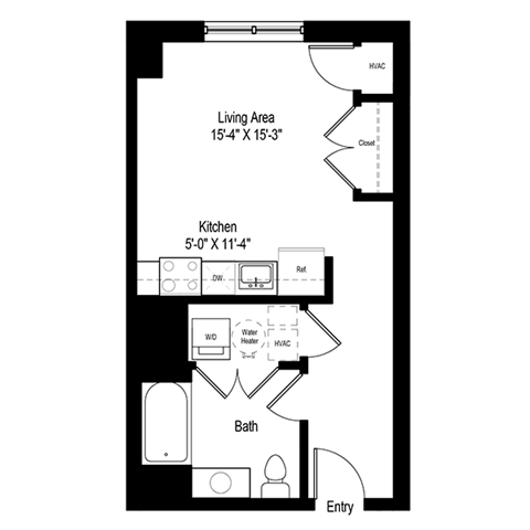 Floor plan for studio, 1 bath, 457 sqft